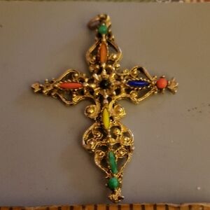 Roma Gold Cross Pendant with Multicolor Accents